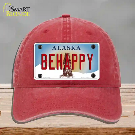 Be Happy Alaska State Novelty License Plate Hat Unconstructed Cotton / Red