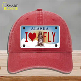 I Love Fly Alaska State Novelty License Plate Hat Unconstructed Cotton / Red