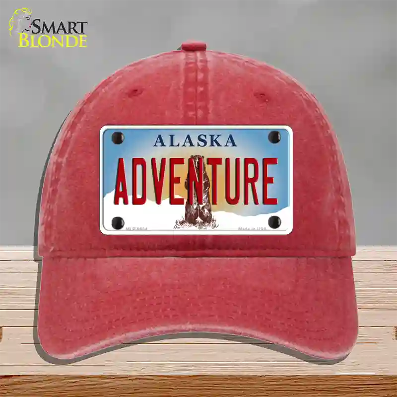 Adventure Alaska State Novelty License Plate Hat Unconstructed Cotton / Red