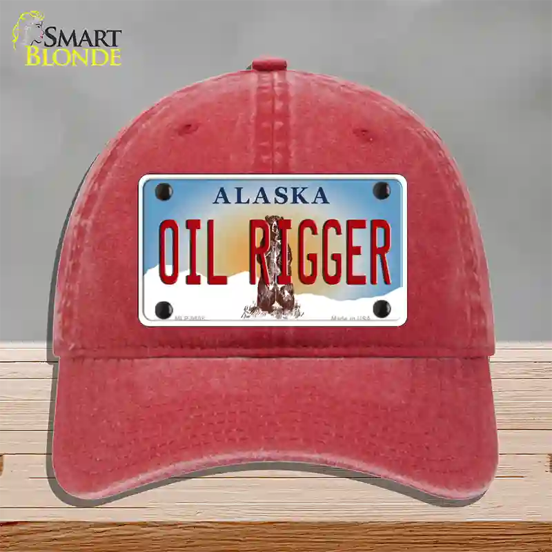 Oil Rigger Alaska State Novelty License Plate Hat Unconstructed Cotton / Red