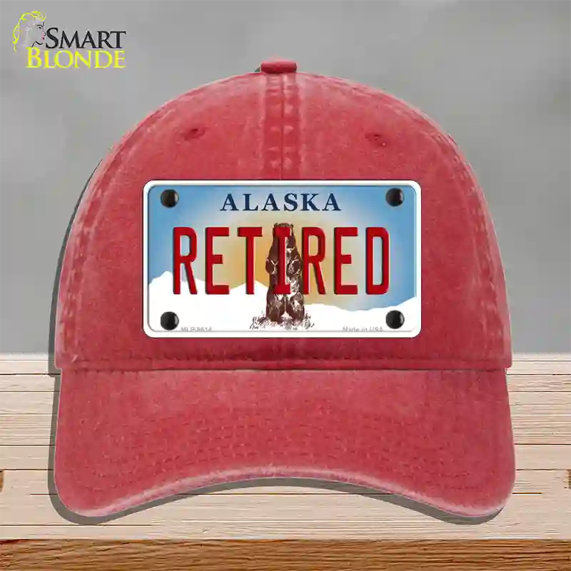 Retired Alaska State Novelty License Plate Hat Unconstructed Cotton / Red