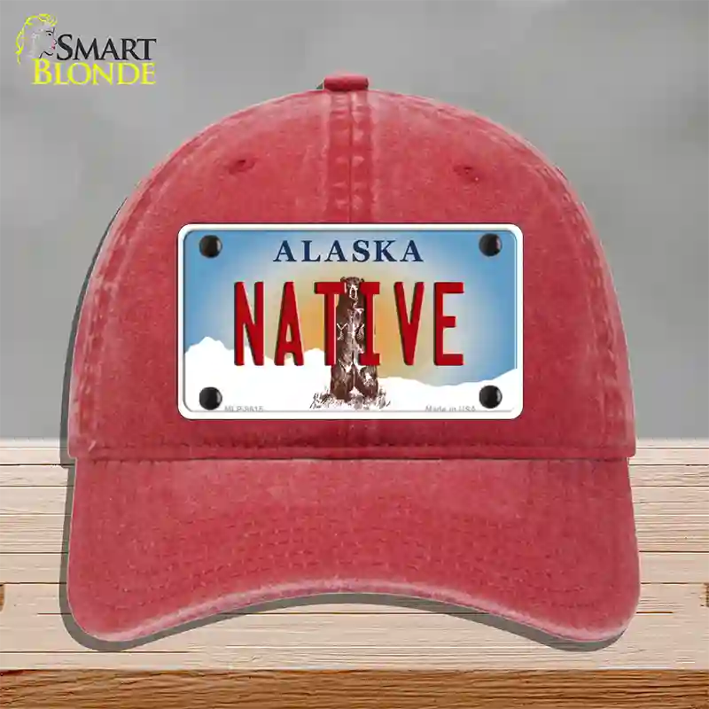 Native Alaska State Novelty License Plate Hat Unconstructed Cotton / Red