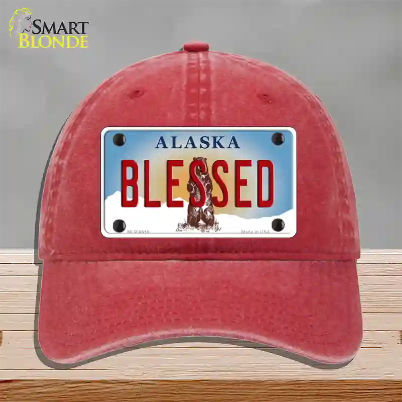 Blessed Alaska State Novelty License Plate Hat Unconstructed Cotton / Red