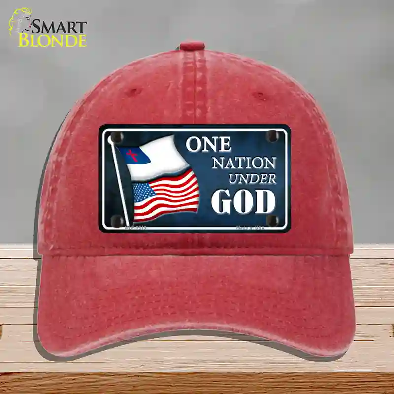 One Nation Under God Flags Novelty License Plate Hat Unconstructed Cotton / Red