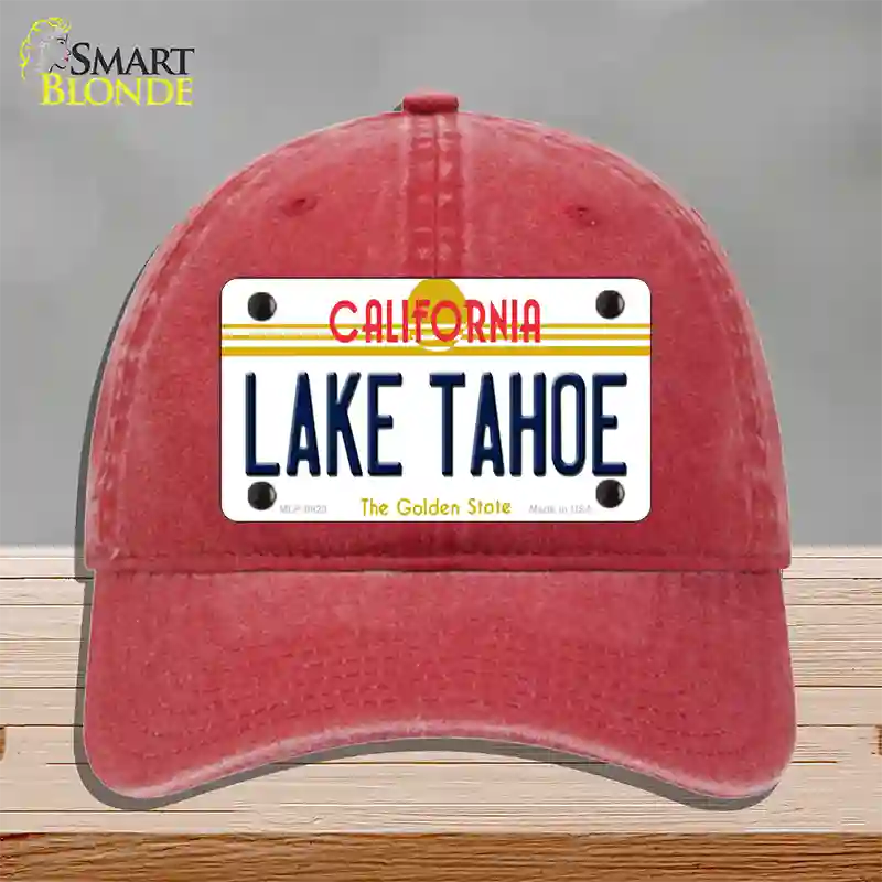 Lake Tahoe California Novelty License Plate Hat Unconstructed Cotton / Red