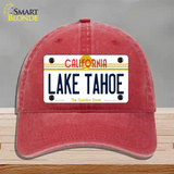 Lake Tahoe California Novelty License Plate Hat Unconstructed Cotton / Red