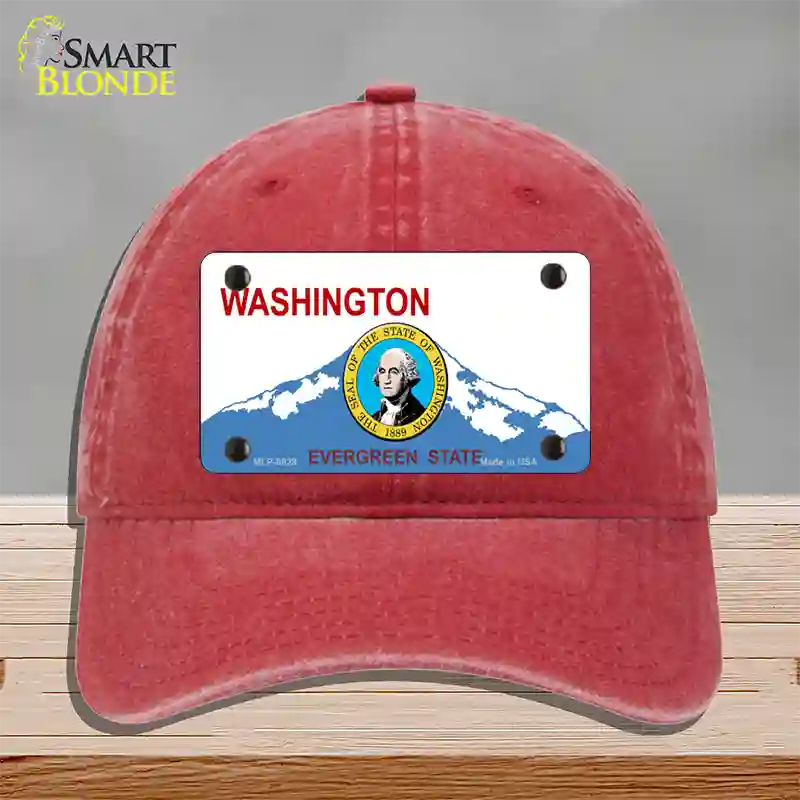 Washington With Seal Novelty License Plate Hat Unconstructed Cotton / Red