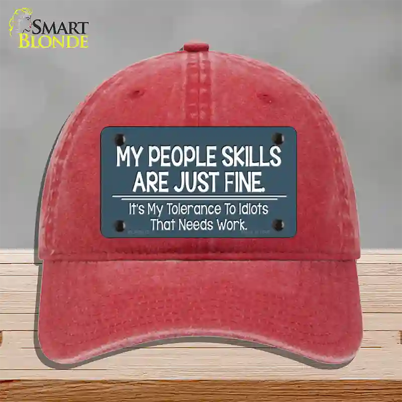 My People Skills Novelty License Plate Hat Unconstructed Cotton / Red