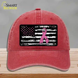 Vintage American Flag Pink Ribbon Novelty License Plate Hat Unconstructed Cotton / Red