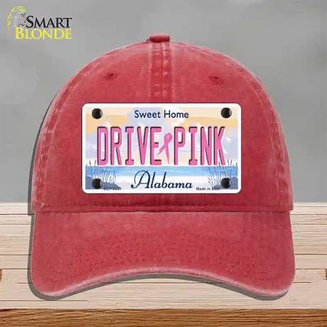 Drive Pink Alabama Novelty License Plate Hat Unconstructed Cotton / Red