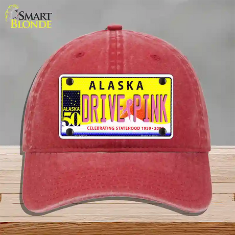 Drive Pink Alaska Novelty License Plate Hat Unconstructed Cotton / Red