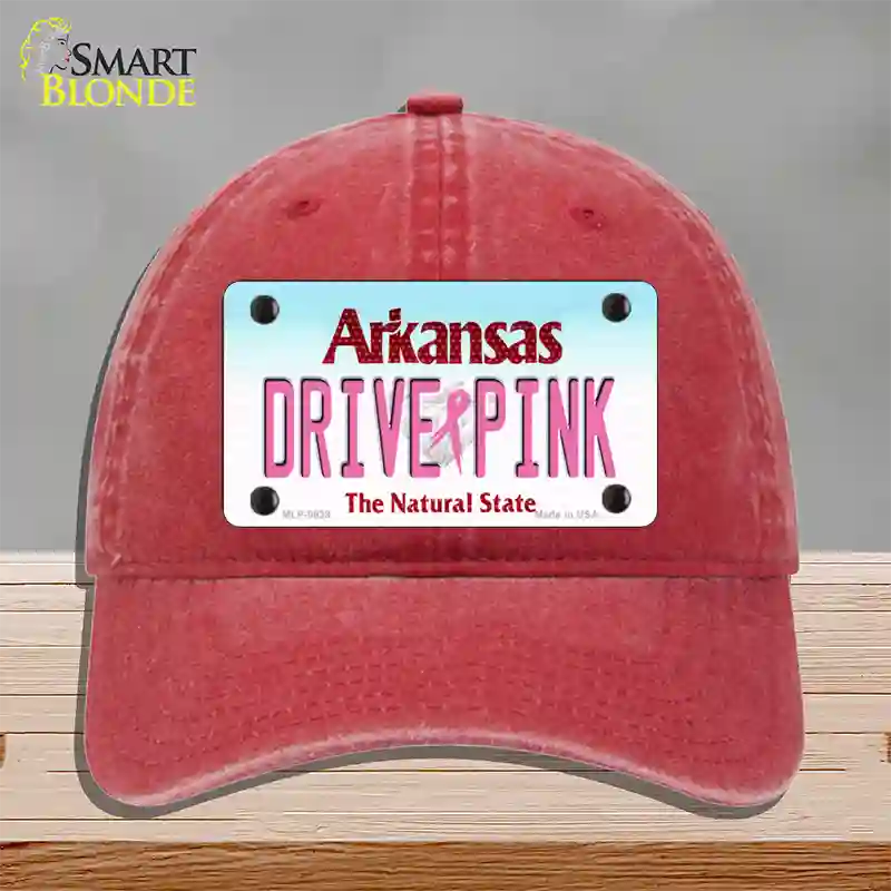 Drive Pink Arkansas Novelty License Plate Hat Unconstructed Cotton / Red