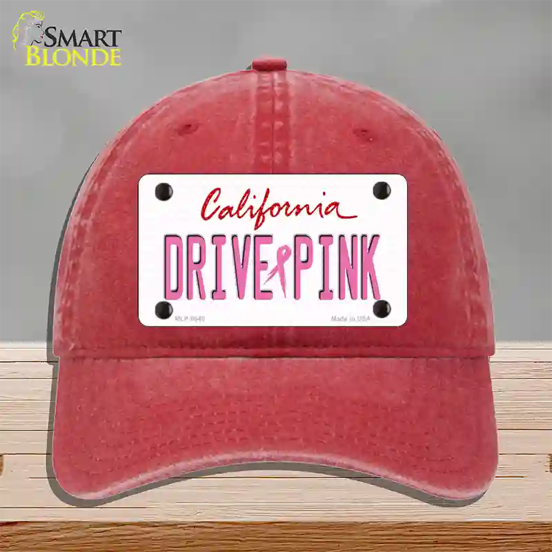 Drive Pink California Novelty License Plate Hat Unconstructed Cotton / Red