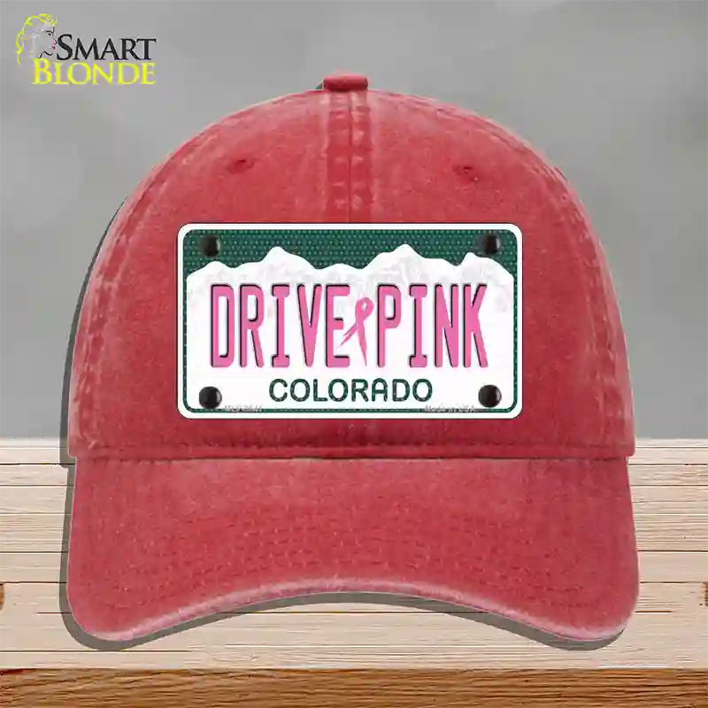 Drive Pink Colorado Novelty License Plate Hat Unconstructed Cotton / Red