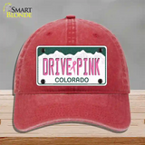 Drive Pink Colorado Novelty License Plate Hat Unconstructed Cotton / Red