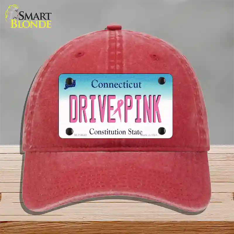 Drive Pink Connecticut Novelty License Plate Hat Unconstructed Cotton / Red