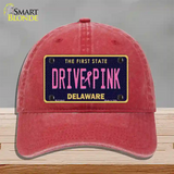 Drive Pink Delaware Novelty License Plate Hat Unconstructed Cotton / Red