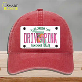 Drive Pink Florida Novelty License Plate Hat Unconstructed Cotton / Red