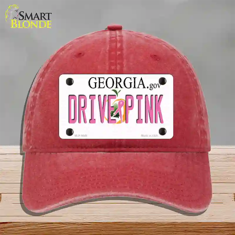 Drive Pink Georgia Novelty License Plate Hat Unconstructed Cotton / Red