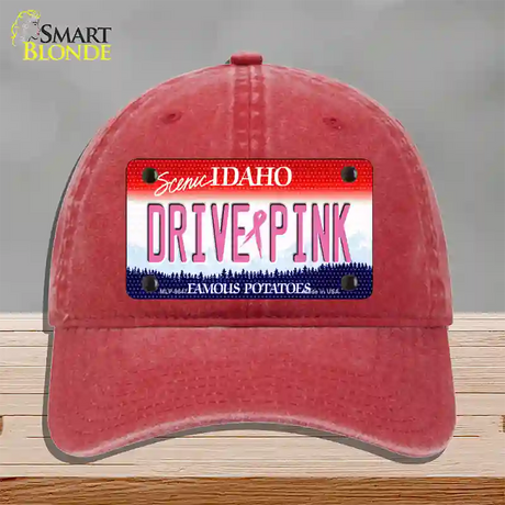 Drive Pink Idaho Novelty License Plate Hat Unconstructed Cotton / Red