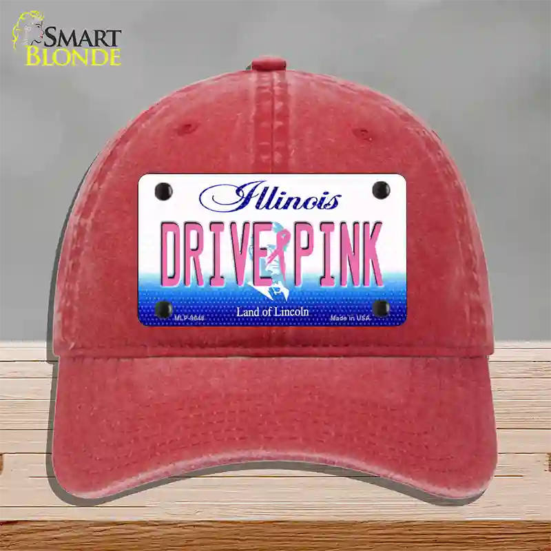 Drive Pink Illinois Novelty License Plate Hat Unconstructed Cotton / Red