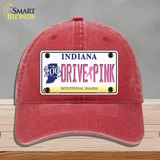 Drive Pink Indiana Novelty License Plate Hat Unconstructed Cotton / Red