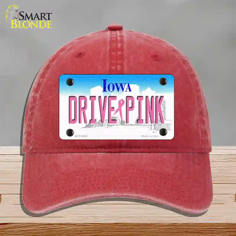 Drive Pink Iowa Novelty License Plate Hat Unconstructed Cotton / Red