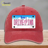 Drive Pink Iowa Novelty License Plate Hat Unconstructed Cotton / Red