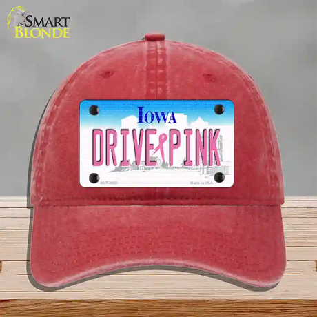 Drive Pink Iowa Novelty License Plate Hat Unconstructed Cotton / Red