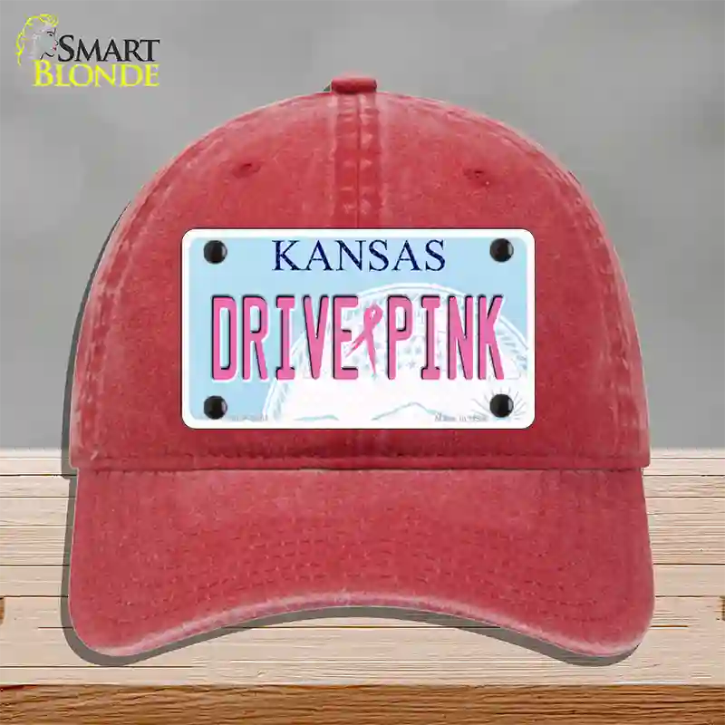 Drive Pink Kansas Novelty License Plate Hat Unconstructed Cotton / Red