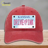 Drive Pink Kansas Novelty License Plate Hat Unconstructed Cotton / Red