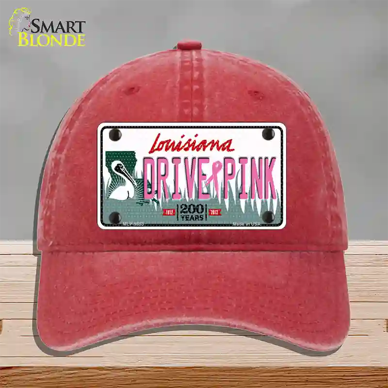 Drive Pink Louisiana Novelty License Plate Hat Unconstructed Cotton / Red