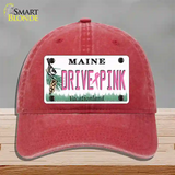 Drive Pink Maine Novelty License Plate Hat Unconstructed Cotton / Red