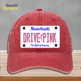 Drive Pink Massachusetts Novelty License Plate Hat Unconstructed Cotton / Red