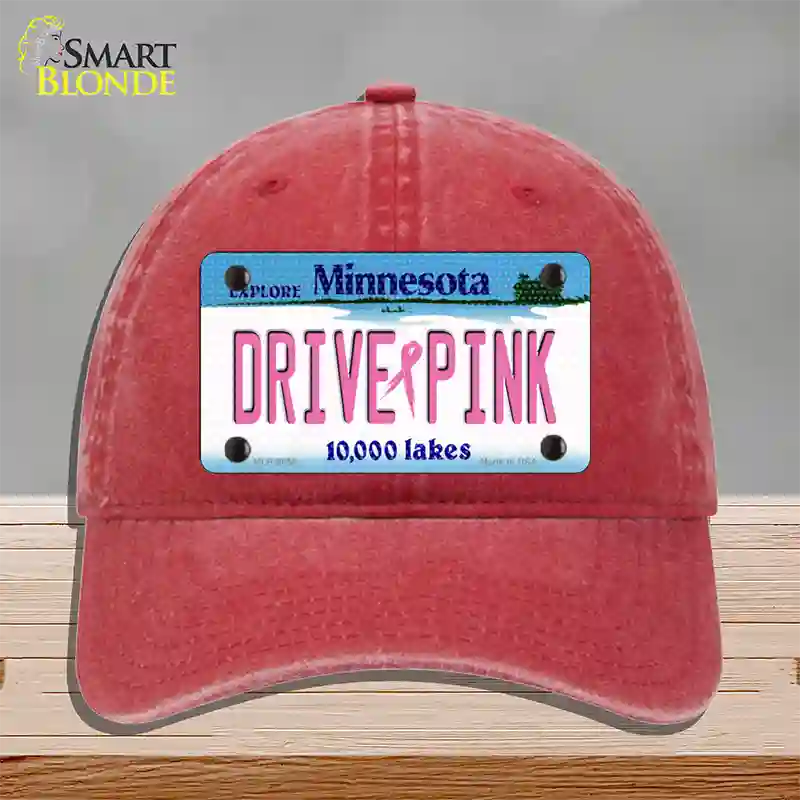 Drive Pink Minnesota Novelty License Plate Hat Unconstructed Cotton / Red