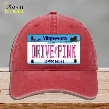 Drive Pink Minnesota Novelty License Plate Hat Unconstructed Cotton / Red