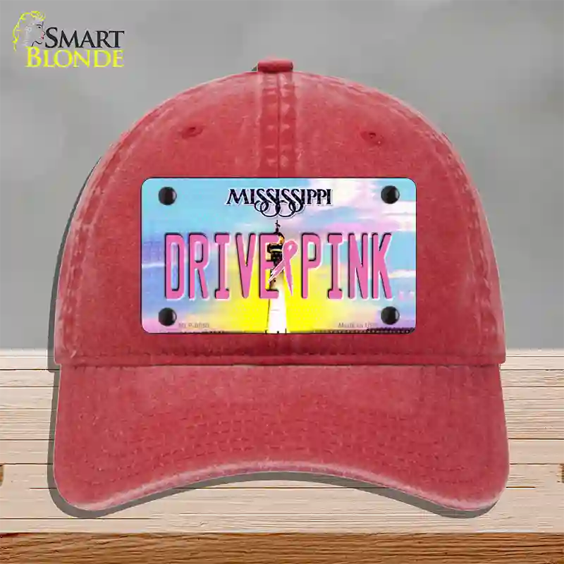 Drive Pink Mississippi Novelty License Plate Hat Unconstructed Cotton / Red