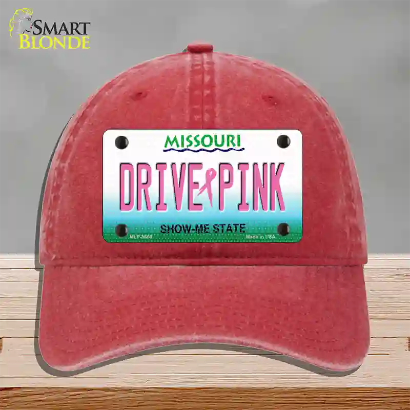 Drive Pink Missouri Novelty License Plate Hat Unconstructed Cotton / Red