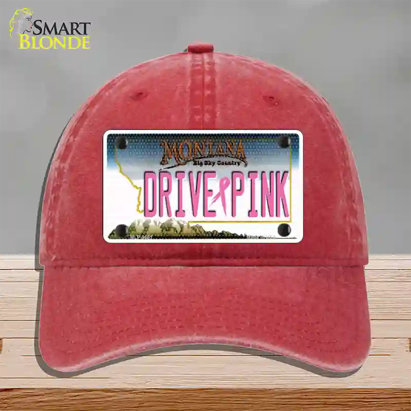 Drive Pink Montana Novelty License Plate Hat Unconstructed Cotton / Red