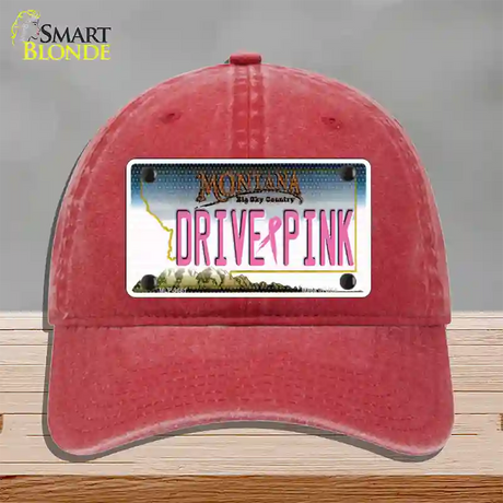 Drive Pink Montana Novelty License Plate Hat Unconstructed Cotton / Red