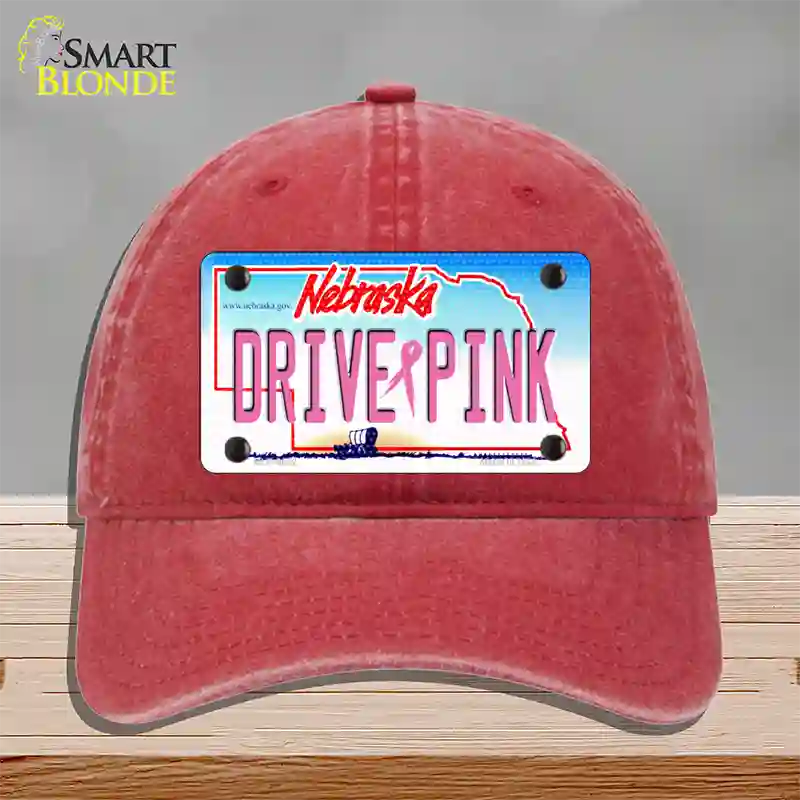 Drive Pink Nebraska Novelty License Plate Hat Unconstructed Cotton / Red