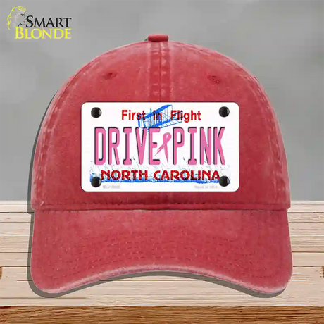 Drive Pink North Carolina Novelty License Plate Hat Unconstructed Cotton / Red