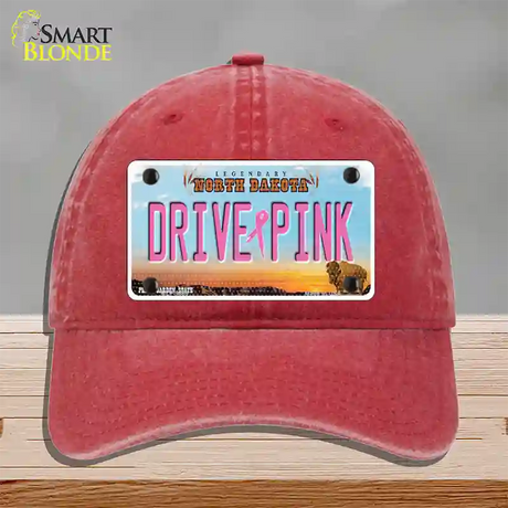 Drive Pink North Dakota Novelty License Plate Hat Unconstructed Cotton / Red