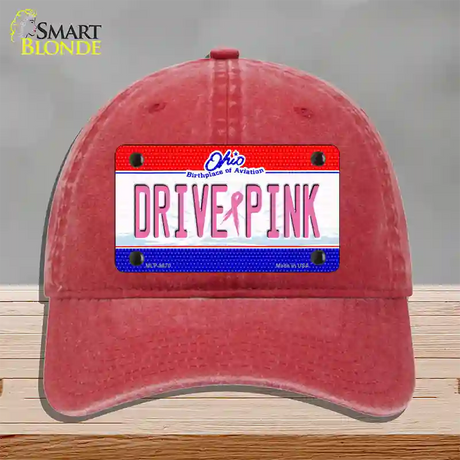 Drive Pink Ohio Novelty License Plate Hat Unconstructed Cotton / Red