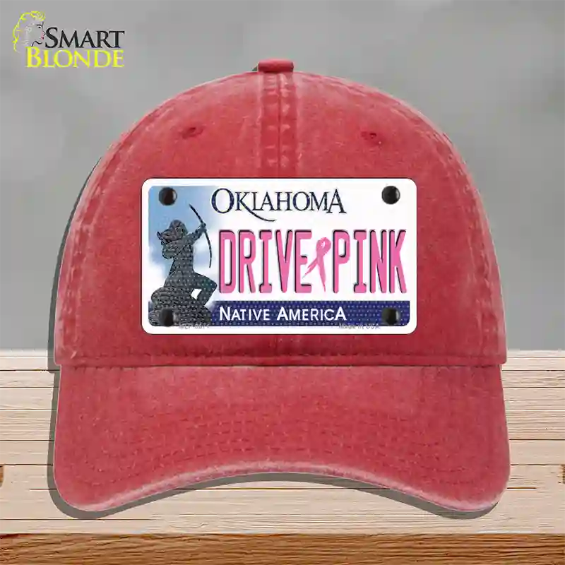 Drive Pink Oklahoma Novelty License Plate Hat Unconstructed Cotton / Red