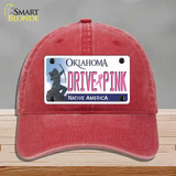 Drive Pink Oklahoma Novelty License Plate Hat Unconstructed Cotton / Red