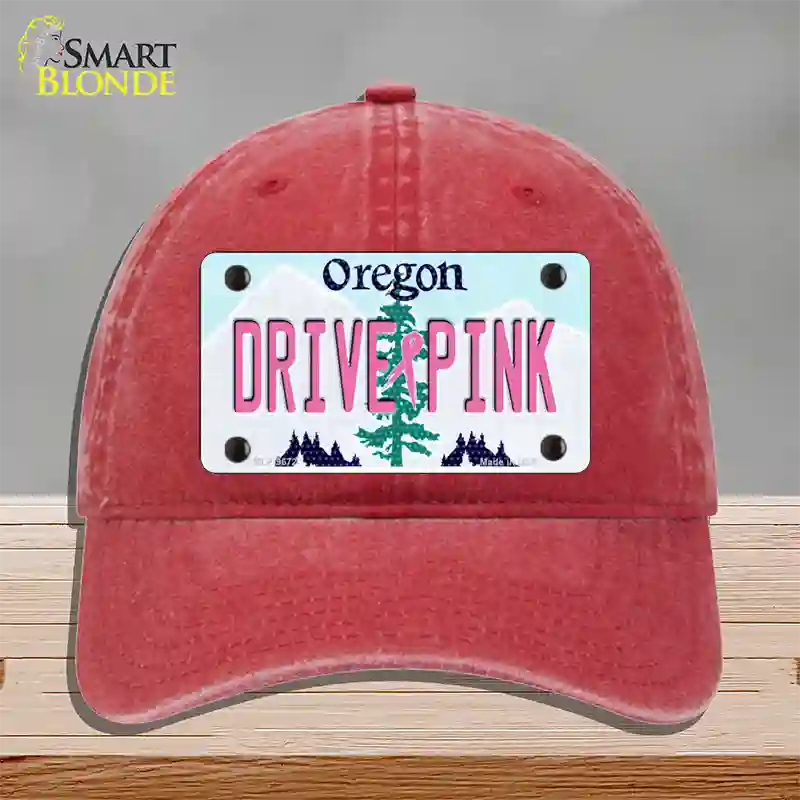 Drive Pink Oregon Novelty License Plate Hat Unconstructed Cotton / Red