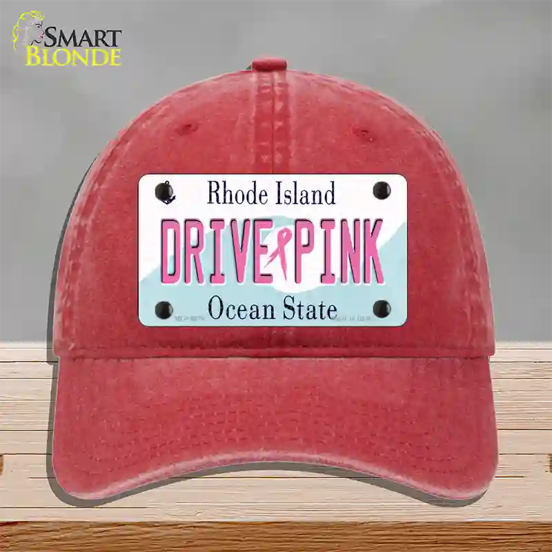 Drive Pink Rhode Island Novelty License Plate Hat Unconstructed Cotton / Red