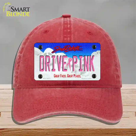 Drive Pink South Dakota Novelty License Plate Hat Unconstructed Cotton / Red