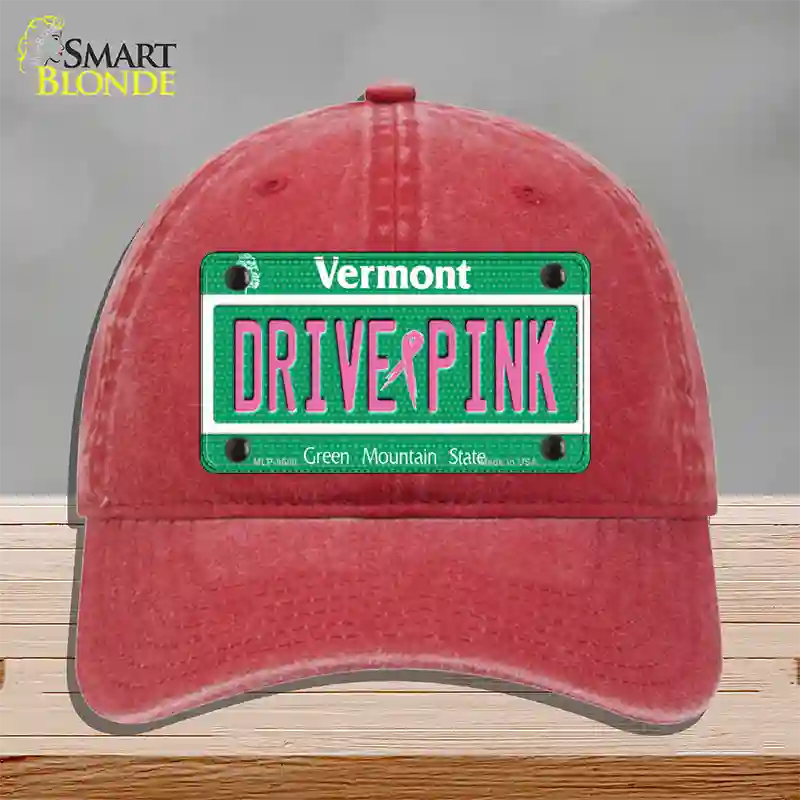 Drive Pink Vermont Novelty License Plate Hat Unconstructed Cotton / Red